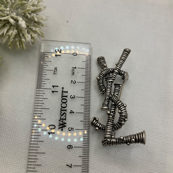 COPY - SAINT LAURENT Metallic  Monogram Brooch - Picture 6 of 6